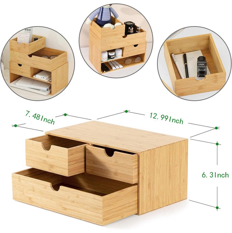 Wisuce Bamboo Desk Organizer - Mini Desktop Drawer Tabletop Storage Organization Box for Office Home Toiletries Supplies, No Assembly Required (3 Drawer) - Image 5
